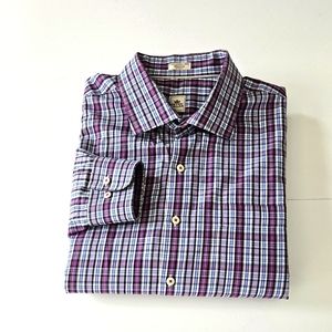 Peter Millar Mens XXL Purple Plaid 100% Cotton Button-Up Long Sleeve